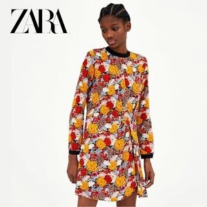 NWT Zara Trafaulic Pleated L/S Floral Dress